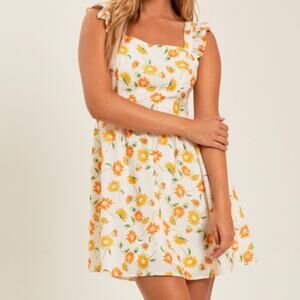 Altr'd State Women's loral Della Mini Dress Sleeveless Ivory Orange Size S NWT